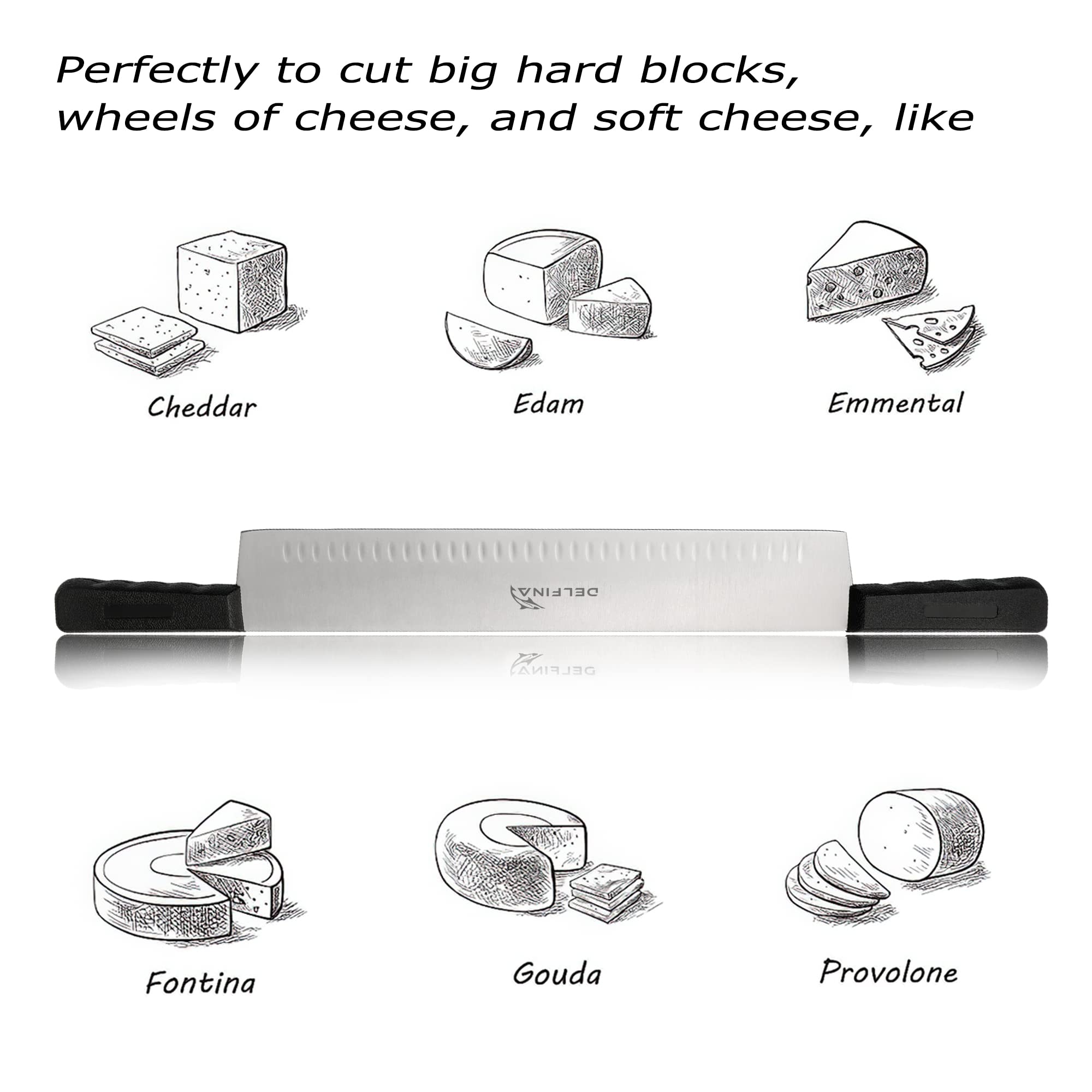 DELFINA stomatal blade cheese knife improves non-stick cuts for cheeses and more.