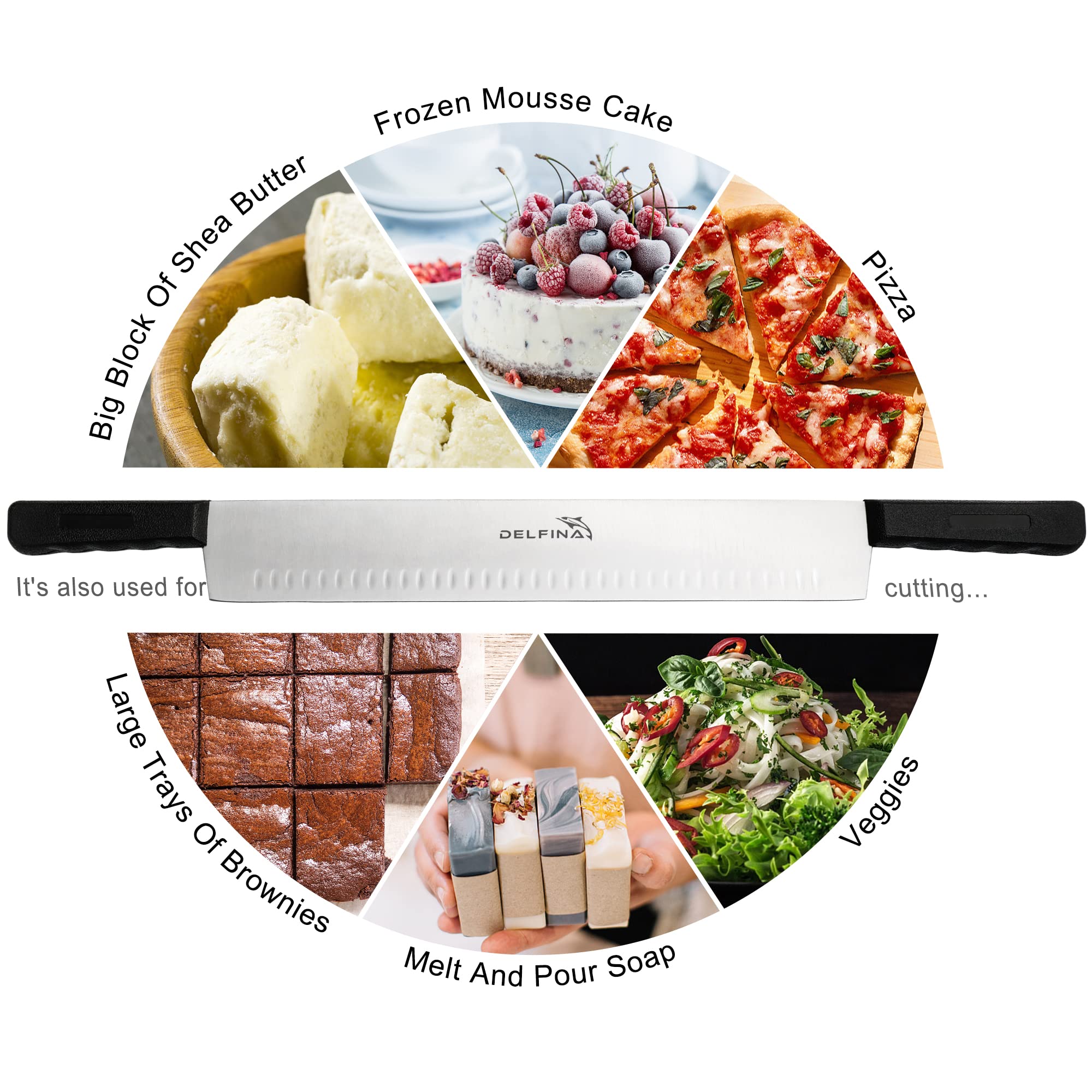 DELFINA versatile knife handles cheese, butter, cakes, vegetables with ease.