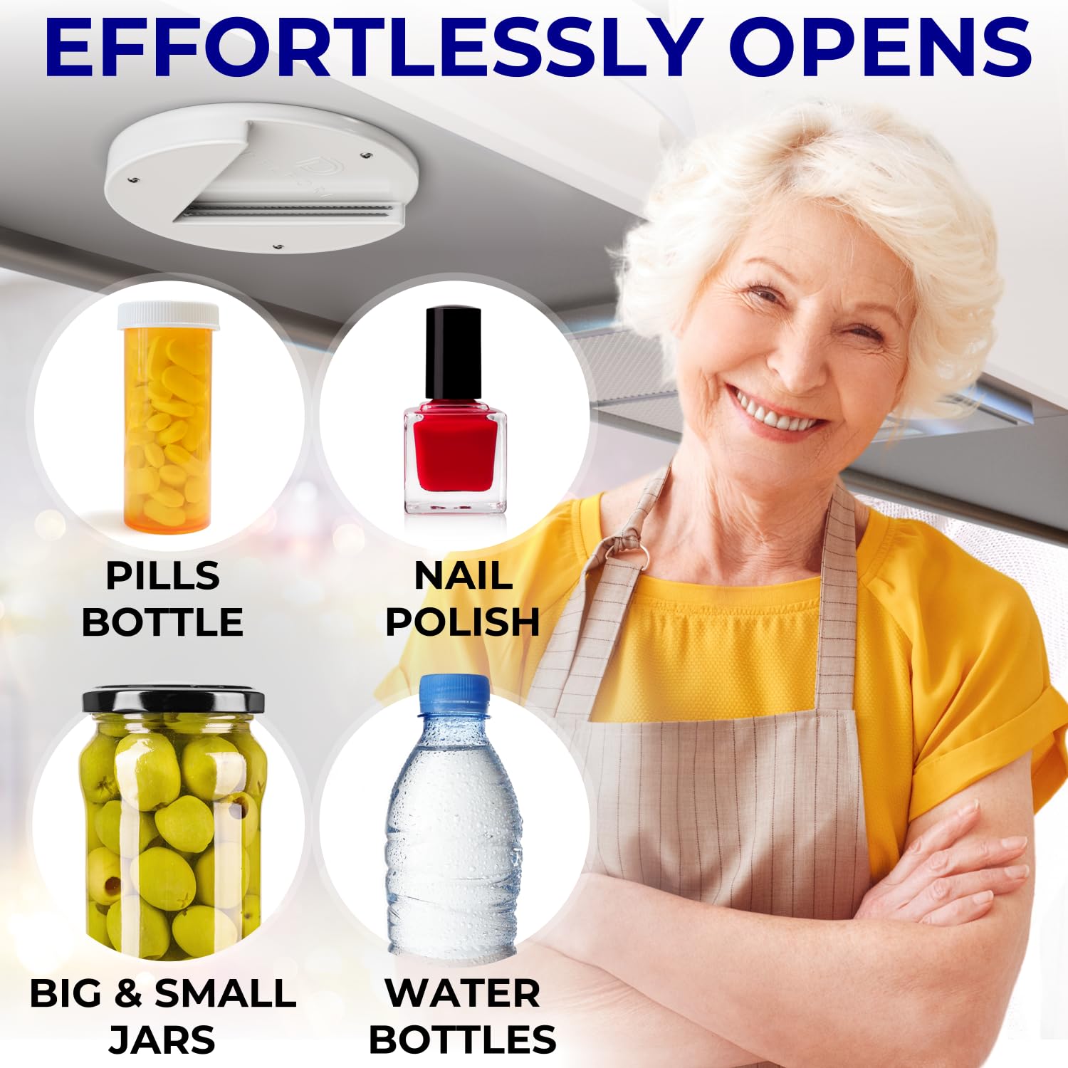 Delfori durable lid-opener with bottom mount and teeth for arthritis-friendly use.