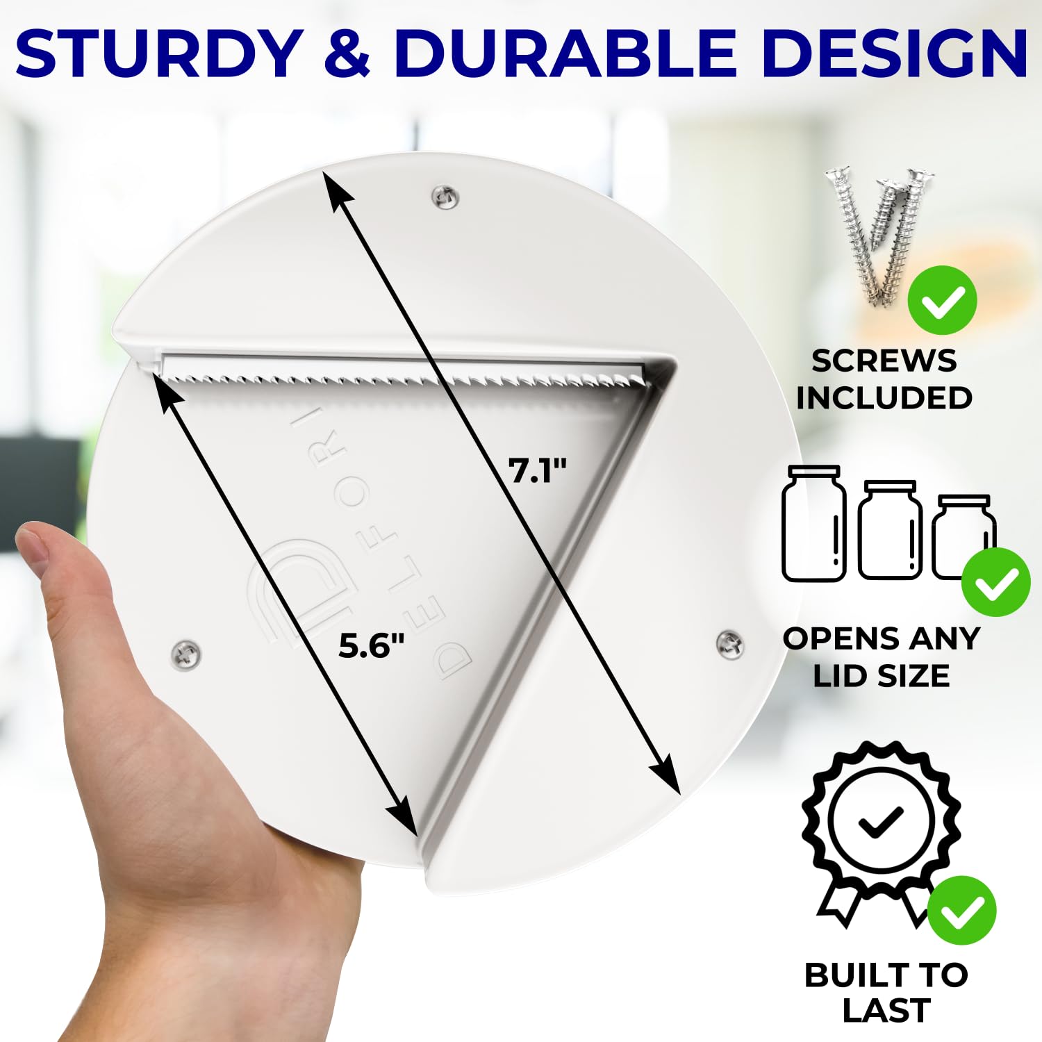 Delfori under-counter jar-opener installed discreetly for quick kitchen lid removal.