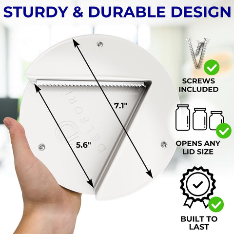 Delfori under-counter jar-opener installed discreetly for quick kitchen lid removal.