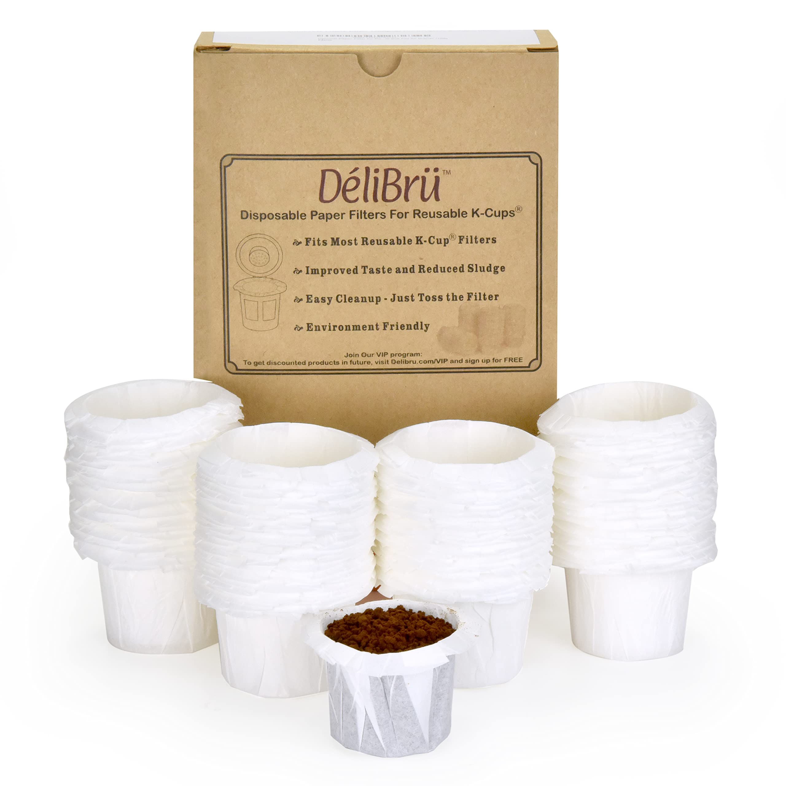 Delibru eco-friendly filters enable responsible single-serve coffee brewing.