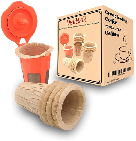 Delibru unbleached filters in a box, ready for quick, clean brews.