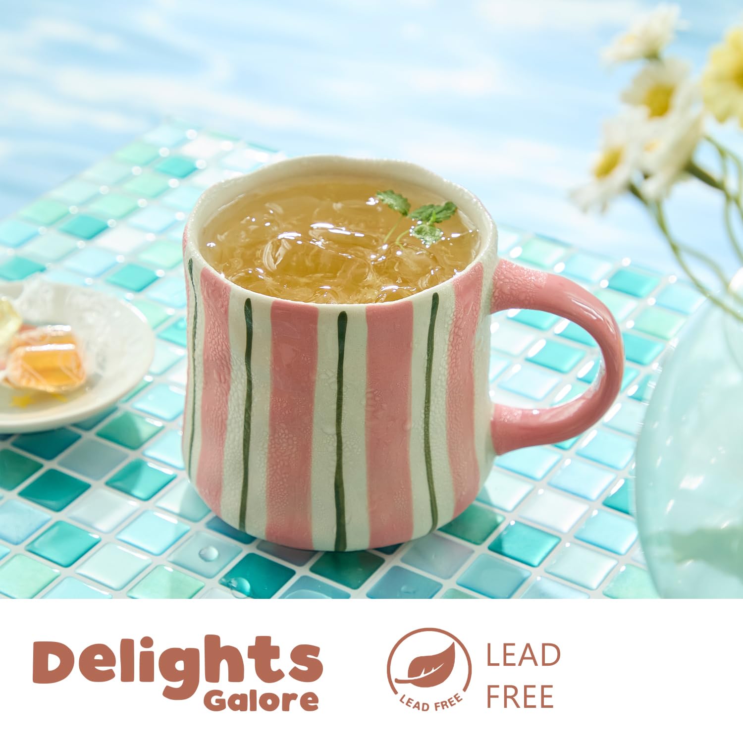 DELIGHTS GALORE 12 oz capacity supports generous pours for coffee, tea, or cocoa.