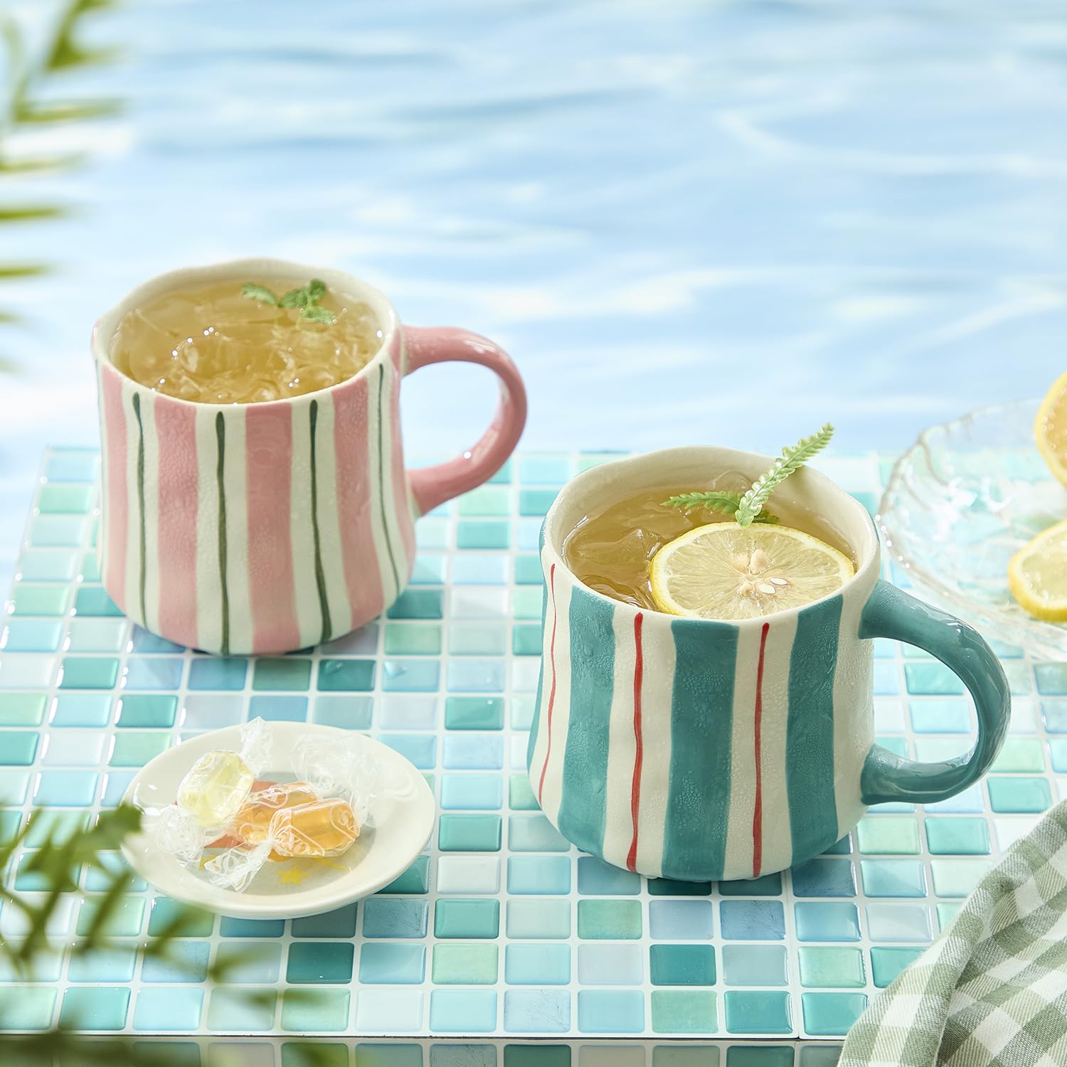 DELIGHTS GALORE pink-green mugs are dishwasher-safe for effortless cleanup.