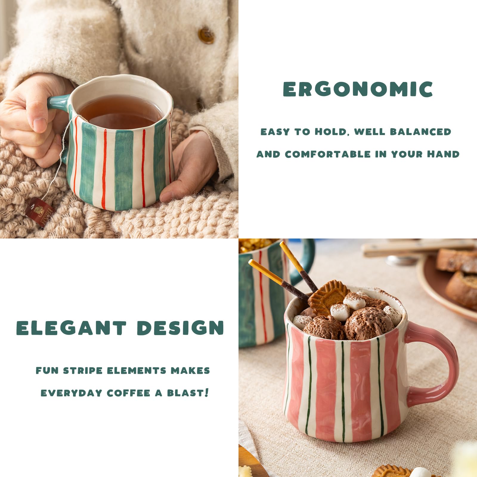 DELIGHTS GALORE two-tone mugs brighten daily routines with pink-green contrast.