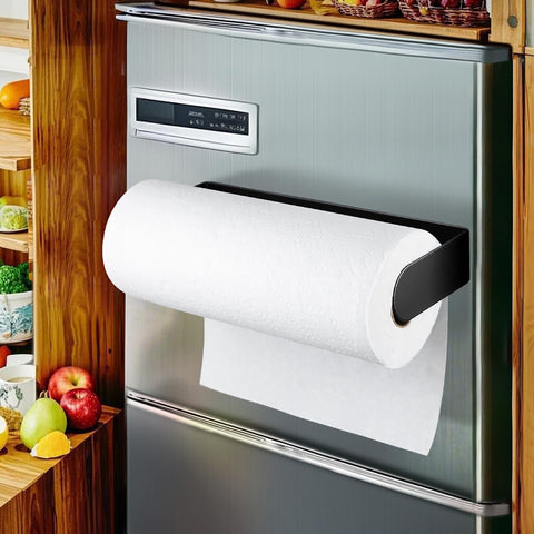 DELITON fridge magnetic paper towel holder on a metal surface for quick cleanups