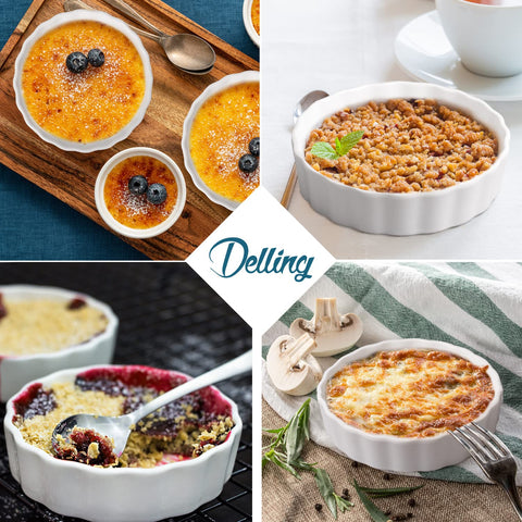 Delling oven-safe creme brulee ramekins withstand high heat up to 521°F.