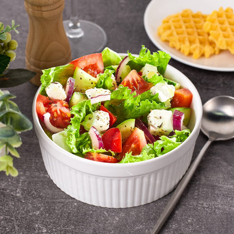Delling 32oz bowls handle desserts or mains, from creme brulee to hearty pasta dishes.
