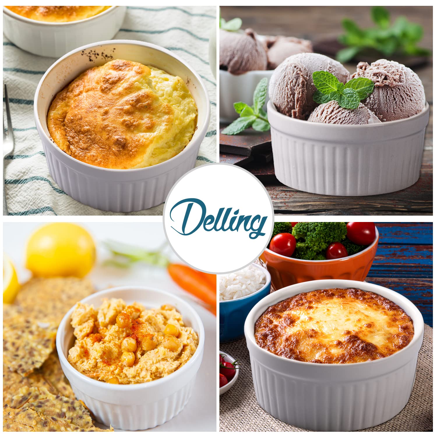 Delling stackable ramekins save space and simplify cupboard organization.