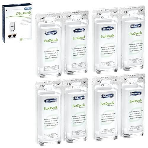 De'Longhi EcoDecalk sachet dissolving limescale improves coffee machine efficiency.