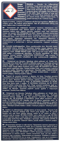 Delonghi Eco Descaling Solution label closeup, clear instructions for easy descaling.