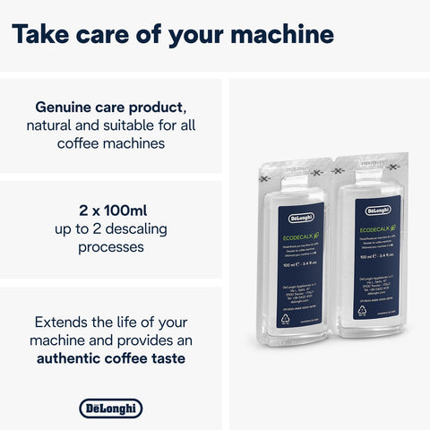 De'Longhi EcoDecalk bottle closeup showing plant-based formula