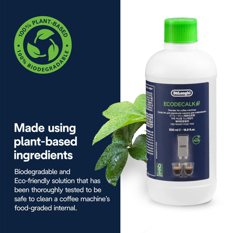 De'Longhi EcoDecalk 2-pack packaging emphasizes ecological credentials for sustainable maintenance.