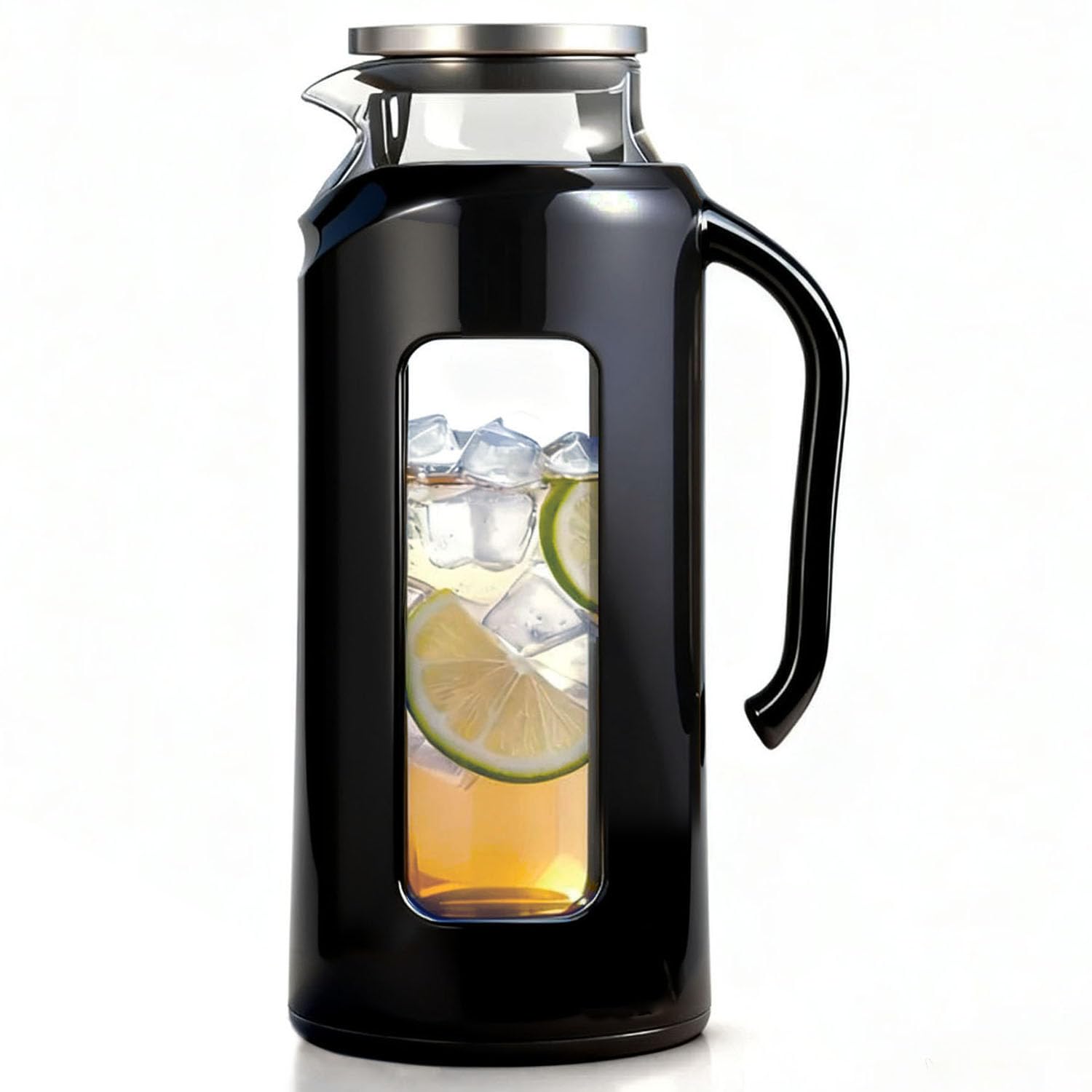 Delove glass pitcher with handle and spout for easy pouring and serving iced drinks.