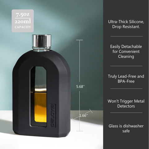 Delove modern hip flask cut-out design shows liquor level clearly