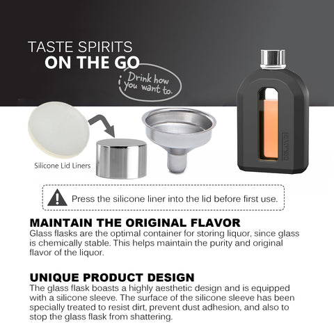 Delove modern glass hip flask with silicone sleeve side view, protective design