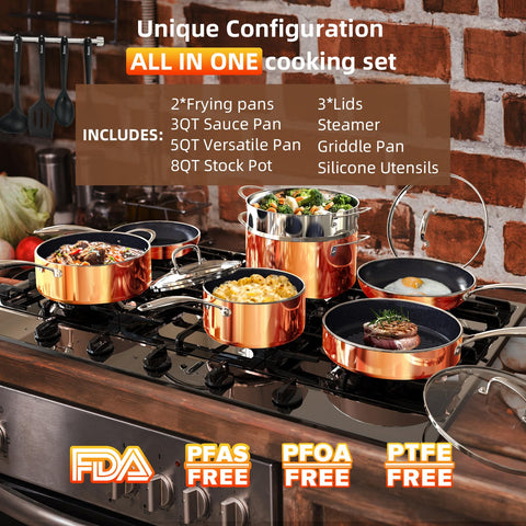 DUXANO Deluxe 14pc 10-inch frypan with smooth nonstick surface