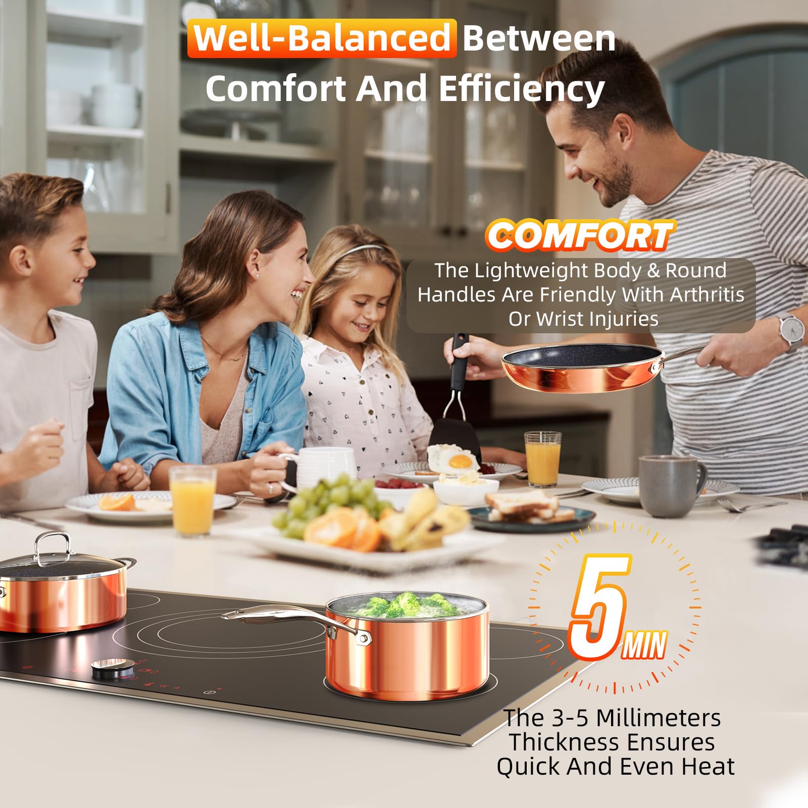 DUXANO Deluxe 14pc 3-quart saucepan with glass lid for steady simmering