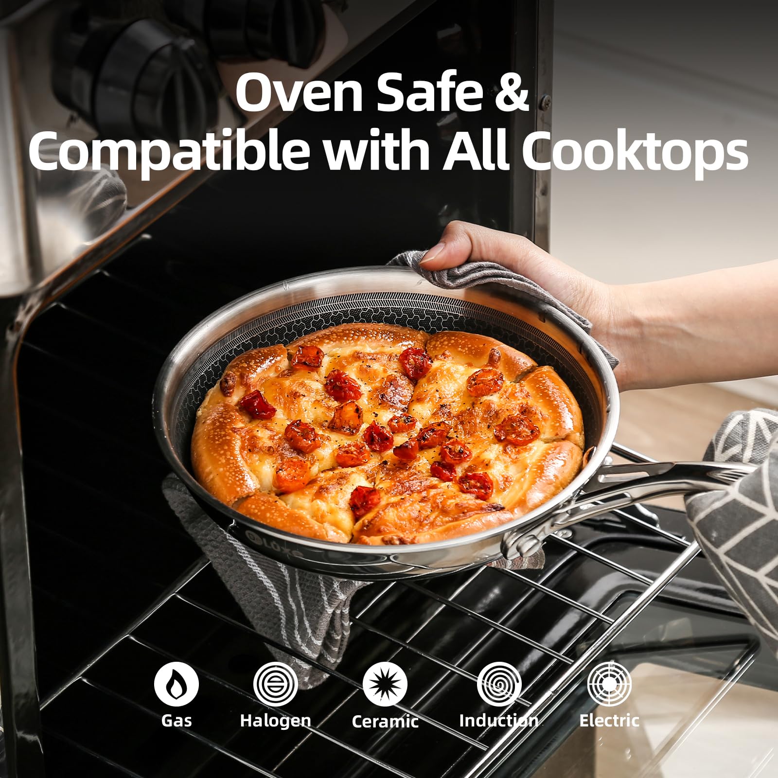 DELUXE oven-safe feature supports finishing dishes in the oven
