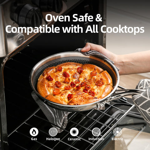 DELUXE oven-safe feature supports finishing dishes in the oven
