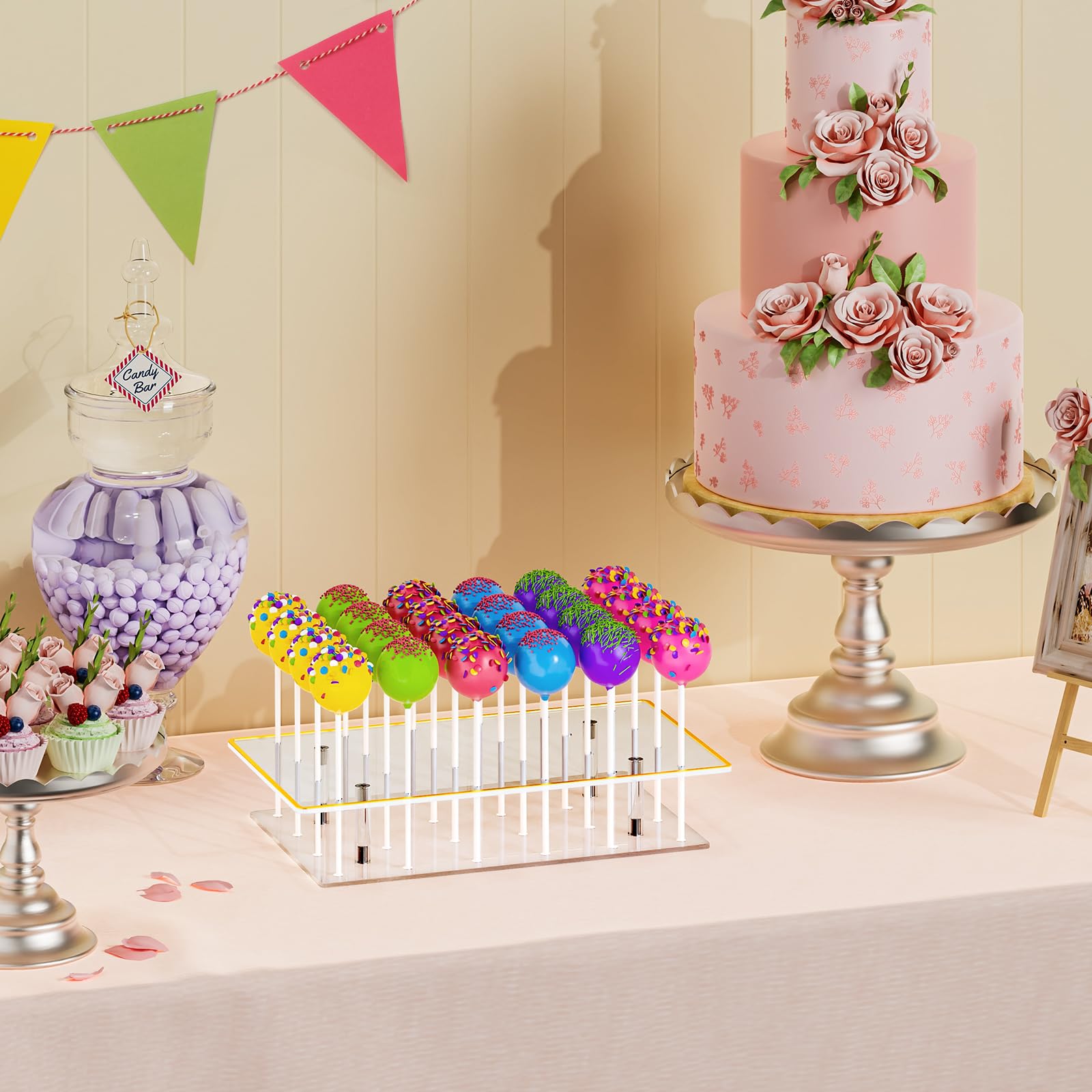 DEMEGA cake pop display with extended top edge for easy event carrying