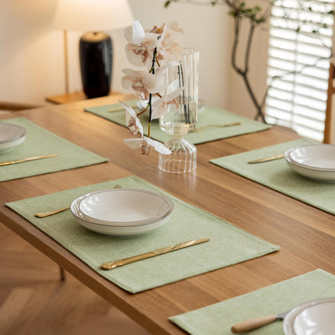 Demetex Green placemats hand-wash recommended; easy care for daily use.