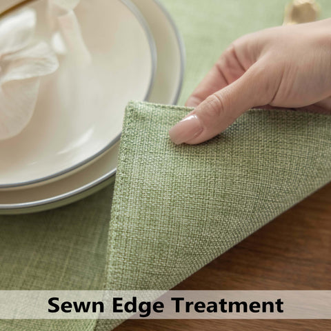 Demetex Green placemats close-up; detailed texture adds upscale style to table setting.