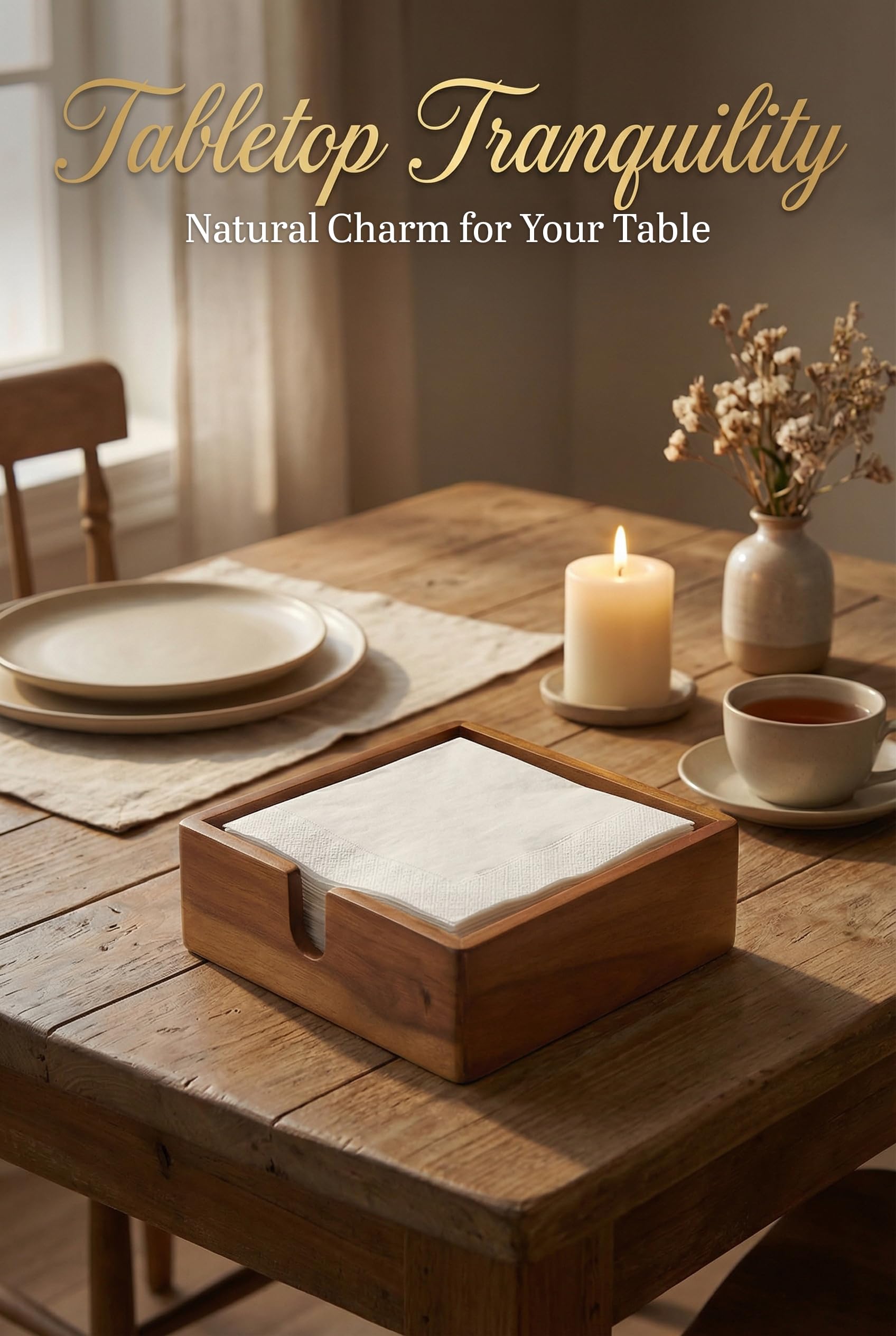 Demigo Acacia napkin holder on outdoor table for versatile use