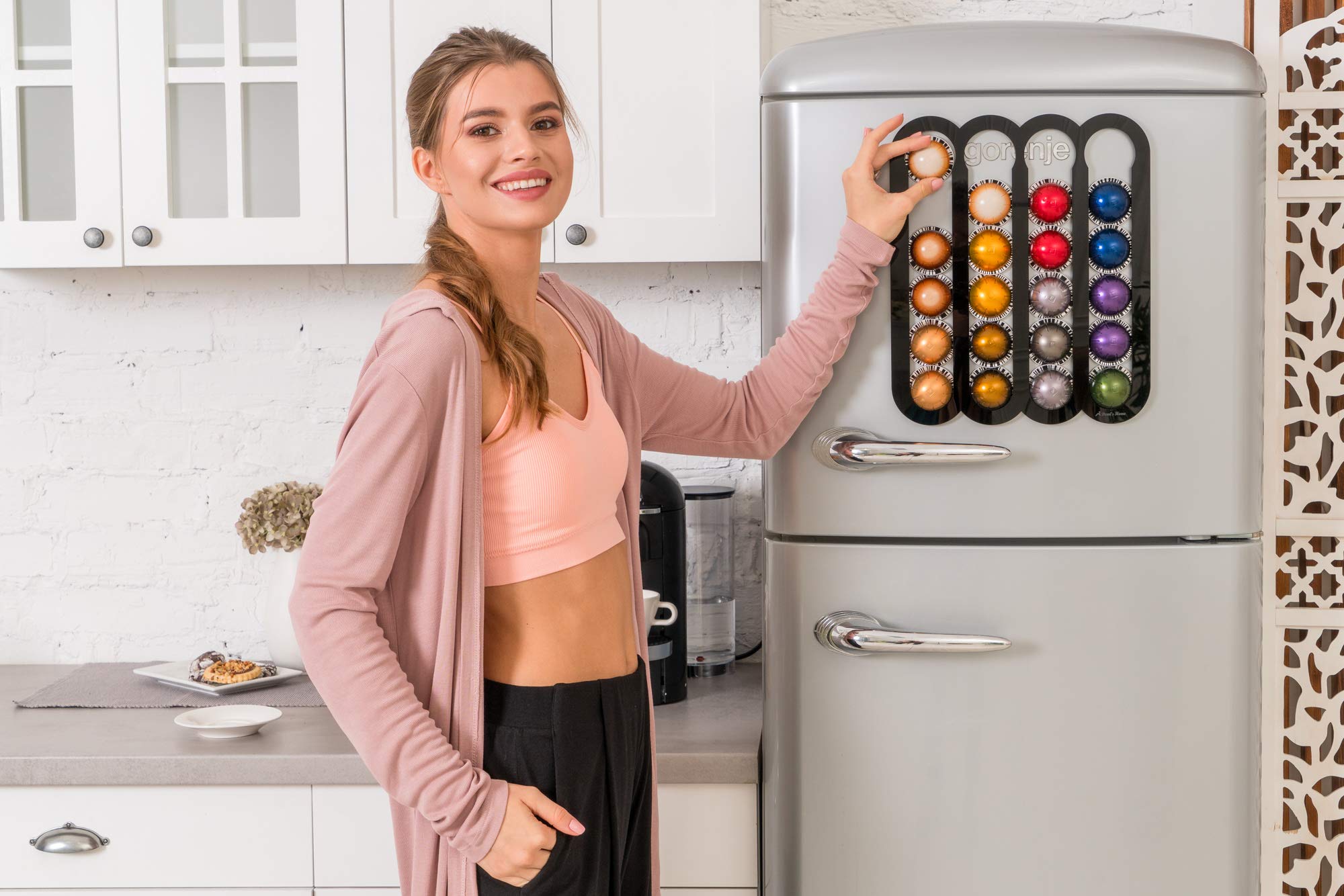 Demi's Home color options show black, white, and transparent finishes for kitchen styling