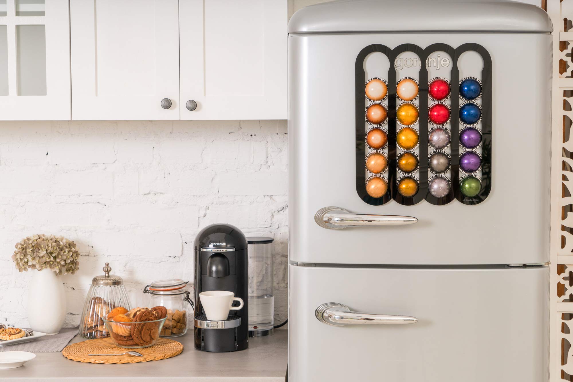 Demi's Home fridge-mount pod rack highlights magnets for secure placement
