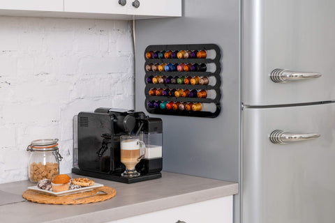 Demi's Home pod holder with easily accessible pods for daily coffee moments