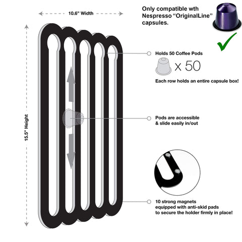 Demi's Home pod holder demonstrates 50-pod capacity for Nespresso Original capsules