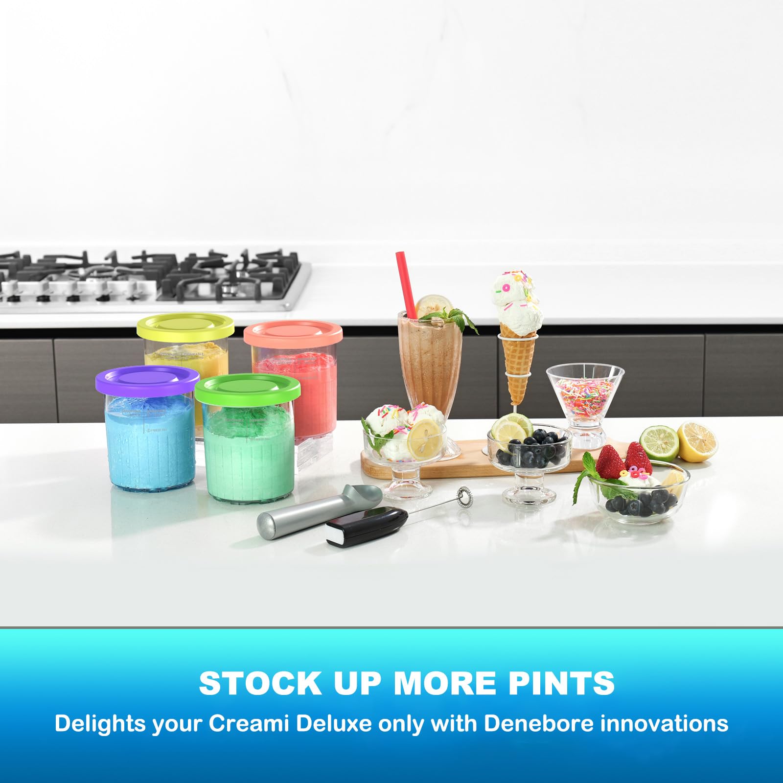 DENEBORE Reusable BPA-free pint containers support eco-friendly prep.