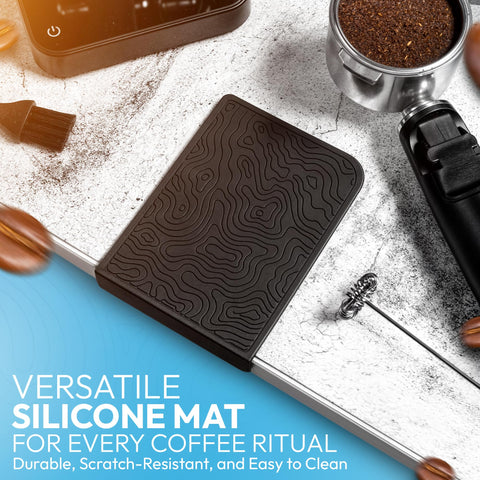 DeNestora compact scale beside espresso setup promises consistent dosing and quick timer checks.