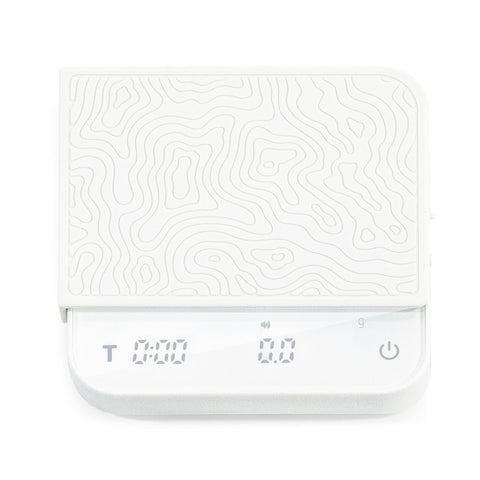 DeNestora mini coffee scale with pour-over station for precise brewing.