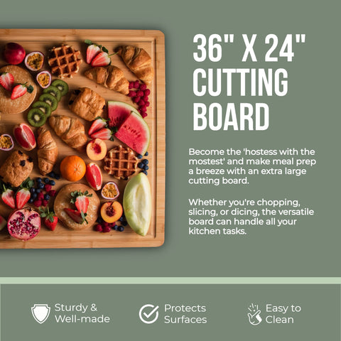 Denoffi gigantic 36x24 cutting board showcasing charcuterie spread readiness.