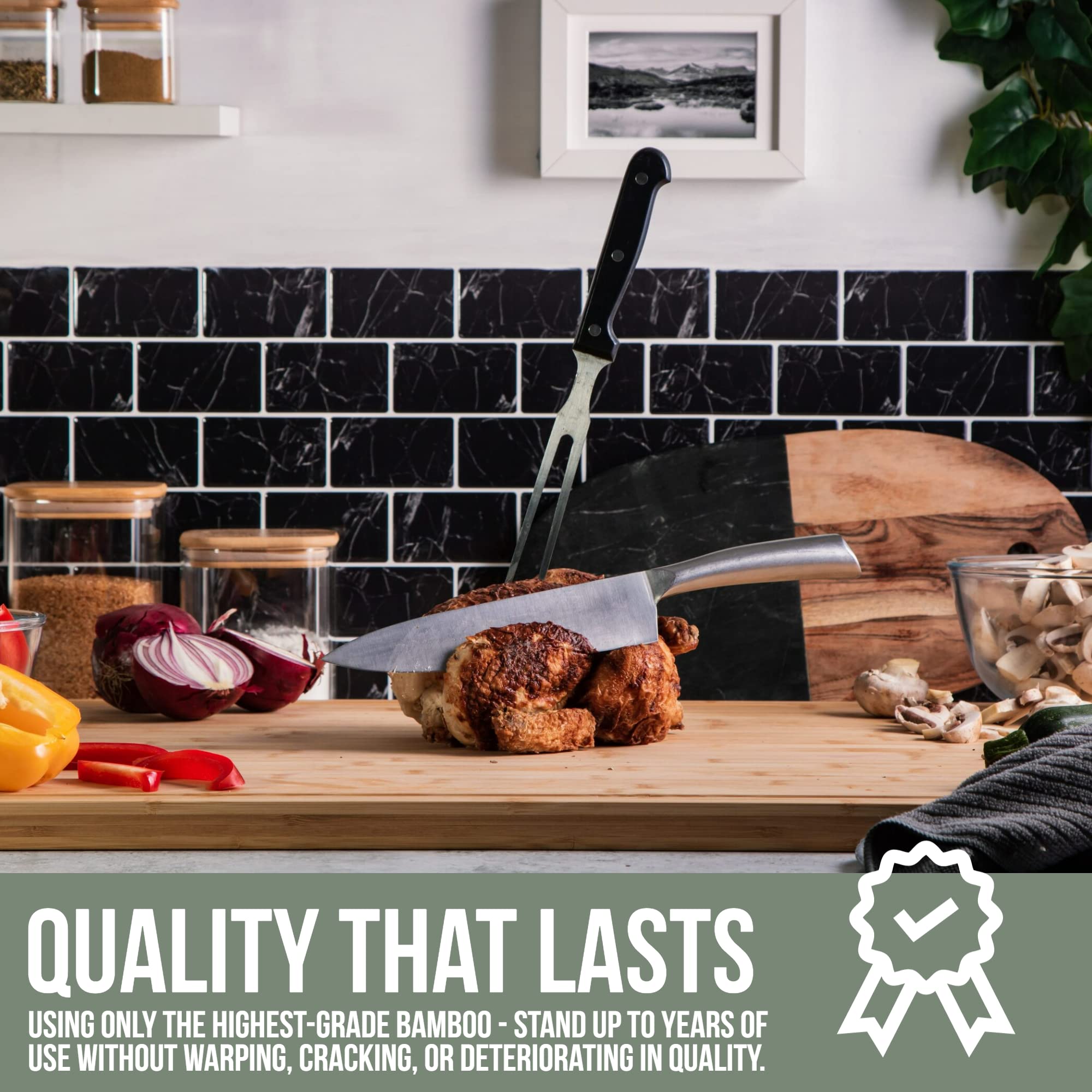 Denoffi large cutting board sits stably on stove top or countertop.
