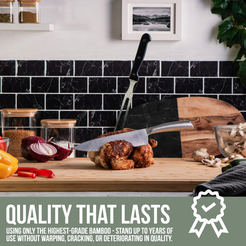 Denoffi large cutting board sits stably on stove top or countertop.