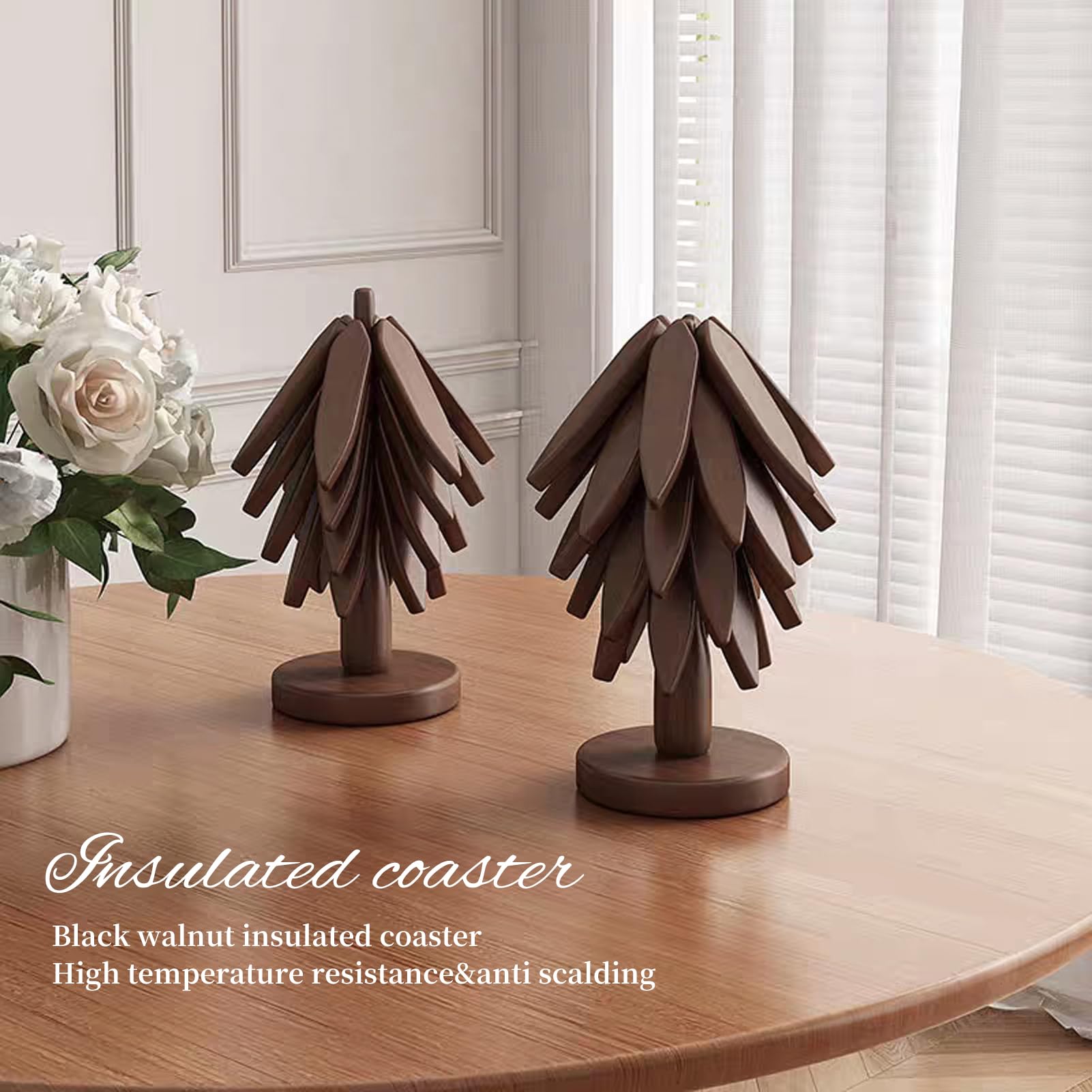 DEOLD Tree Coasters gift-pack stored in a festive, space-saving display