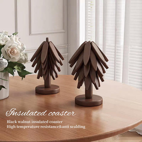 DEOLD Tree Coasters gift-pack stored in a festive, space-saving display