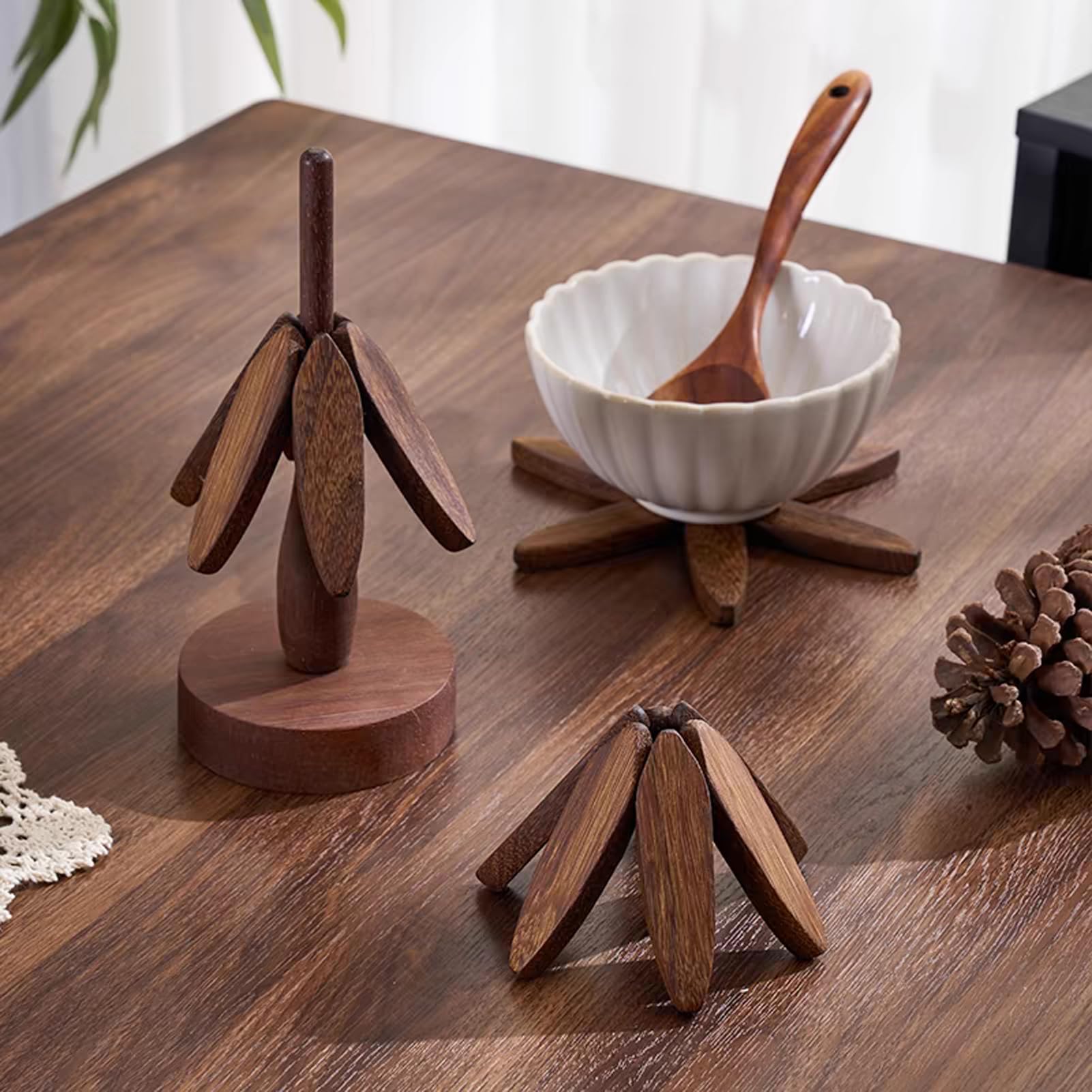 DEOLD Wooden Trivet unfolds to 7.8 inches for versatile hot-dish protection