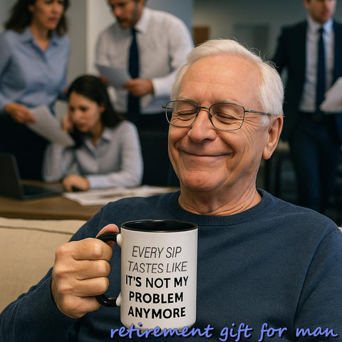 Deoqash retirement mug dual-sided print, visible from either hand