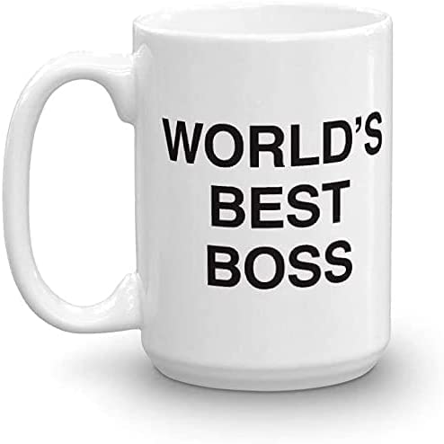 Deoqash World's Best Boss Mug front view, durable ceramic and bold print for daily coffee.