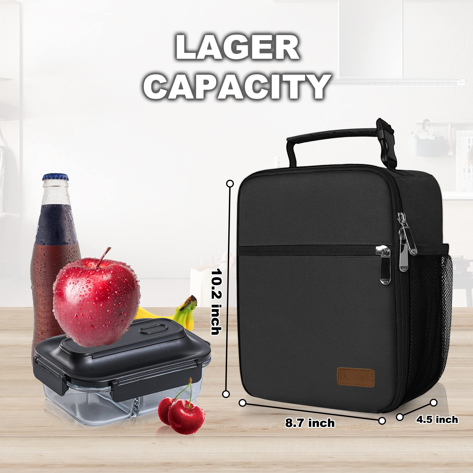 Open-top view of Deosk lunch bag shows easy access to your lunch.