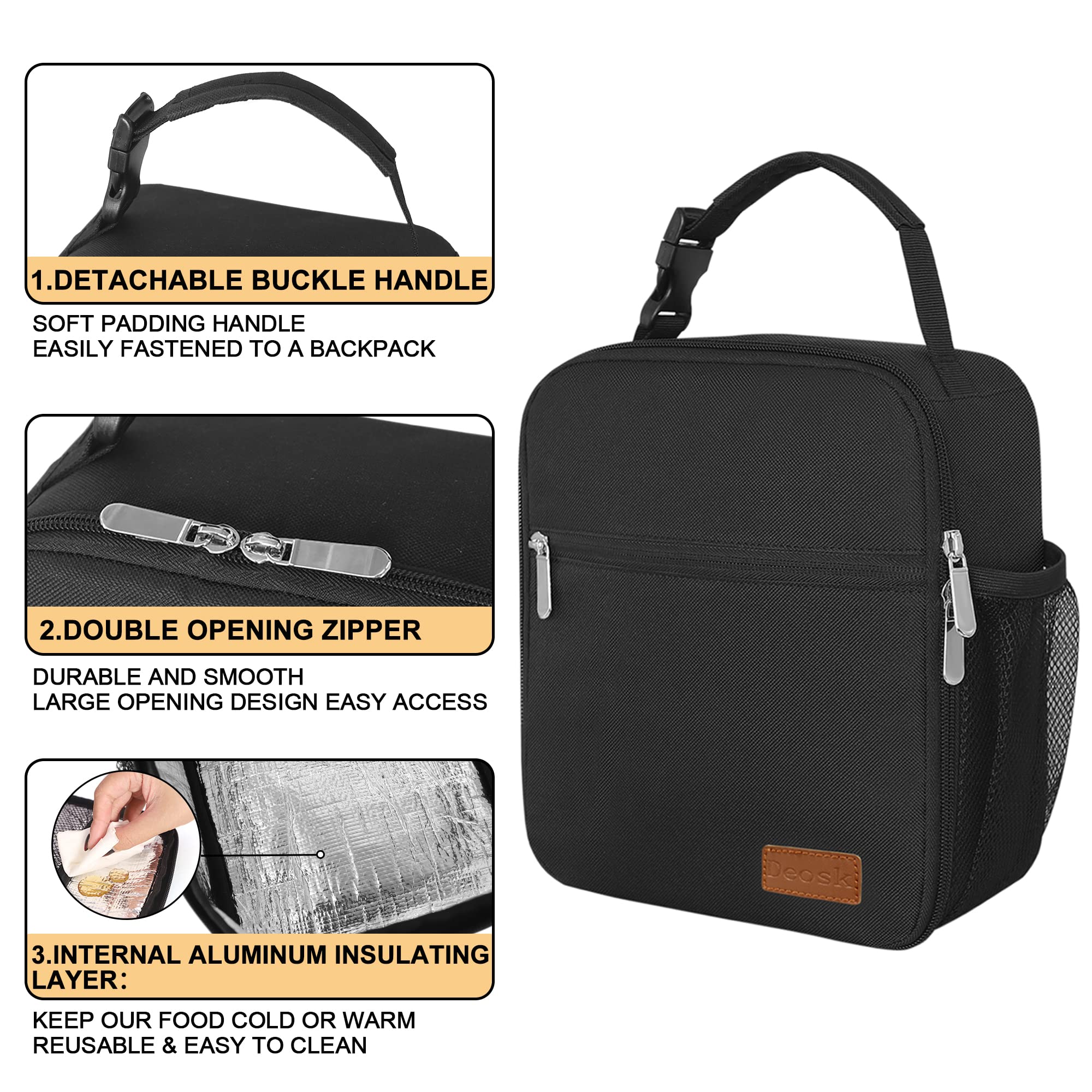 Side profile of Deosk lunch bag highlights its slim, portable silhouette.