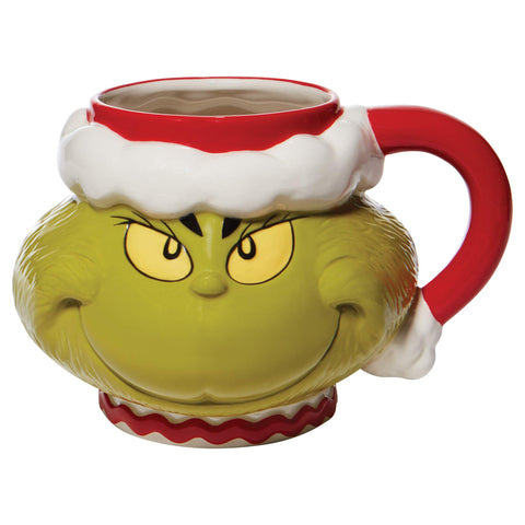 Department 56 Grinch Santa Face mug with 32oz capacity for generous coffees.