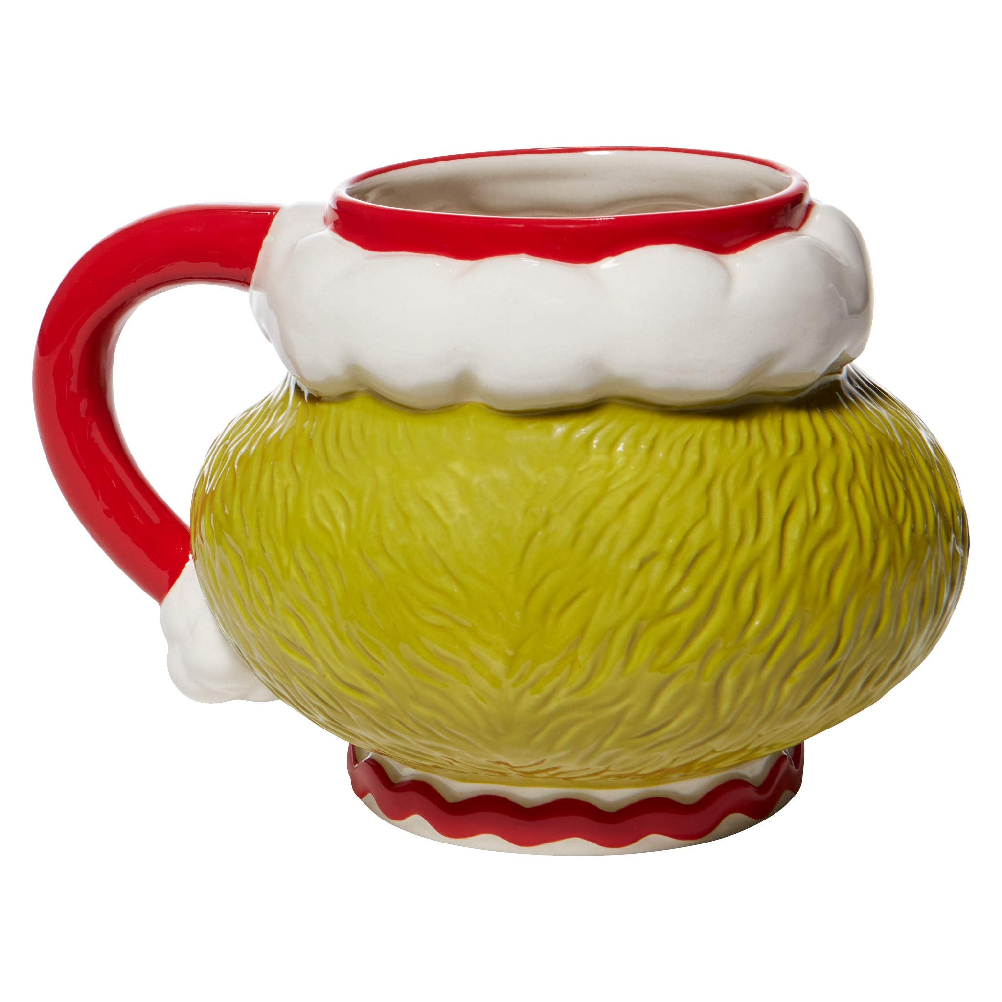Hand-painted Grinch Santa mug detail highlighting festive expression.