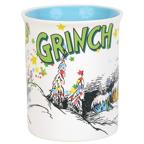 Department 56 Grinch Whoville mug side detail highlights holiday warmth.