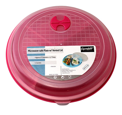 Dependable Essentials pink-lid divided plate for balanced portions on the go